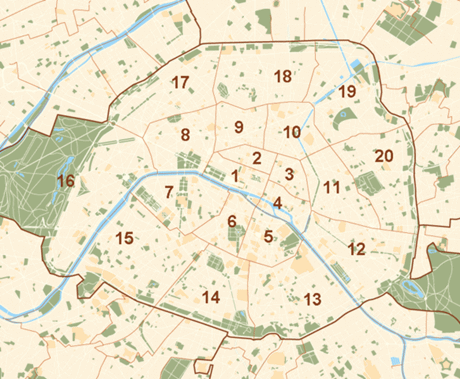 パリの行政区の地図
