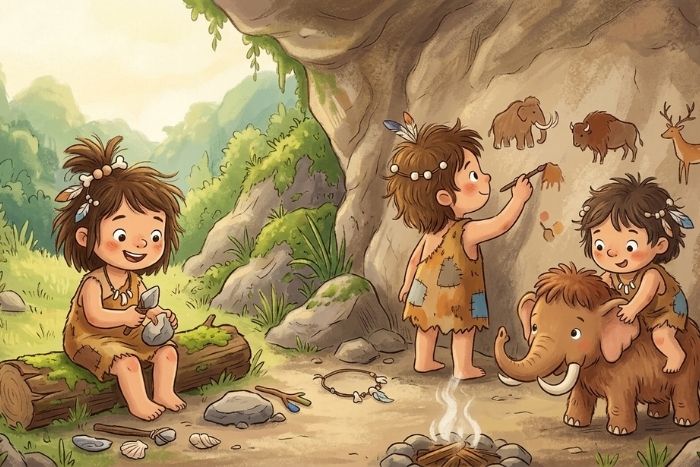 先史時代の子どものイラスト
