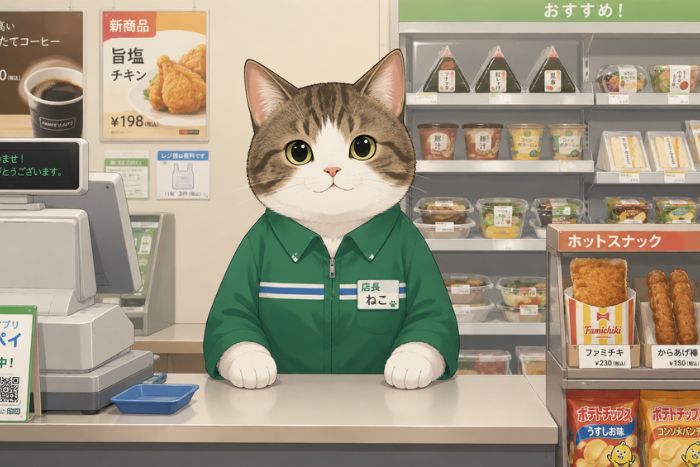 店番をする猫